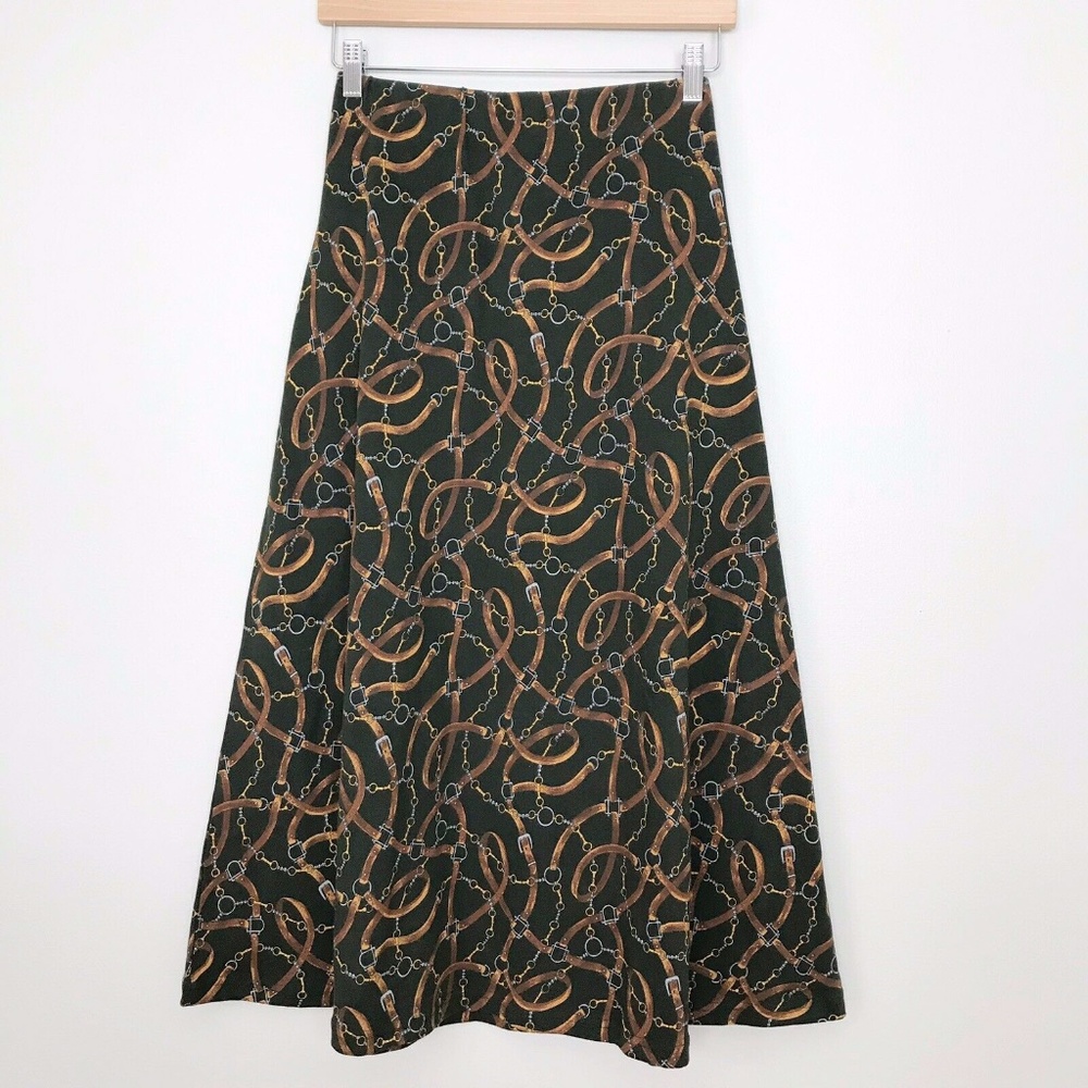 Vintage Modest Midi Skirt Equestrian Horse Bridle Novelty Print Maxi No Slits